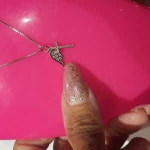 NEW GENUINE SOLID STERLING SILVER CZ CROSS & WINGS NECKLACE 18" BOX CHAIN